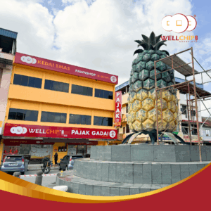 Well Chip Group CSR activity at Kedai Pajak Well Chip Pekan Nanas, sponsoring repainting works for the pineapple landmark.